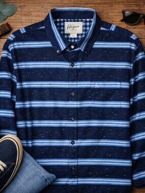 Original Penguin Blue Striped Shirt XL Button Up Long Sleeve Mens